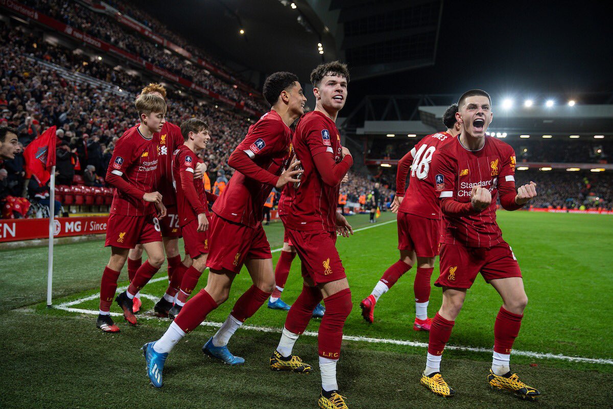 Liverpool’s youngest-ever starting line-up beat Shrewsbury Town to set up an FA Cup fifth-round tie at Chelsea.