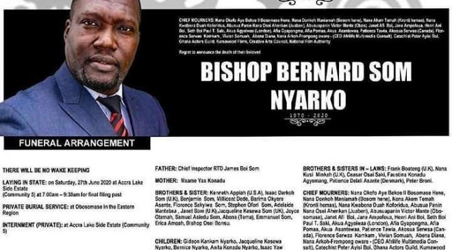 Kumawood actor Bishop Bernard Nyarko to be buried on June 27