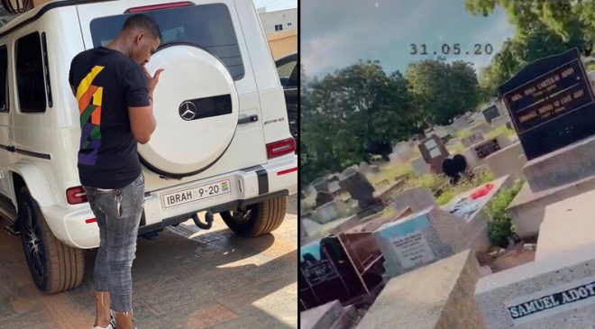 Millionaire Ibrah One spotted at the cemetery, sends strong warning to Ghanaians