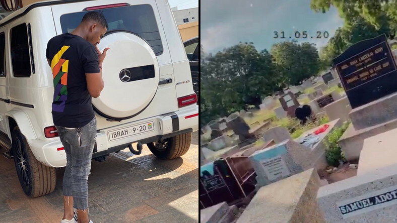 Millionaire Ibrah One spotted at the cemetery, sends strong warning to Ghanaians