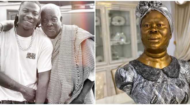 #JustLove: Stonebwoy pulls a big surprise with a golden statue of his late mother just to celebrate her on Mother’s Day