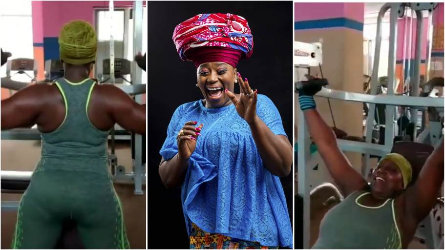 Video of Akumaa Mama Zimbi causing confusion at the gym ; m0aning s£ductively during workout pops up online
