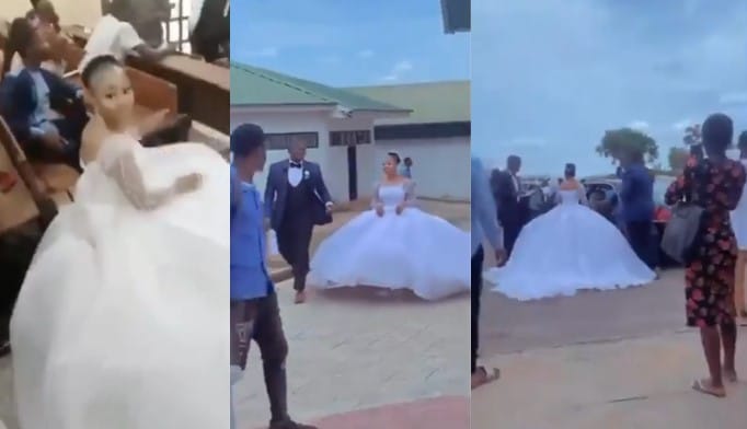 Female Student Storms The Exams Hall In Her Wedding Gown To Write Her Final Paper (Video)