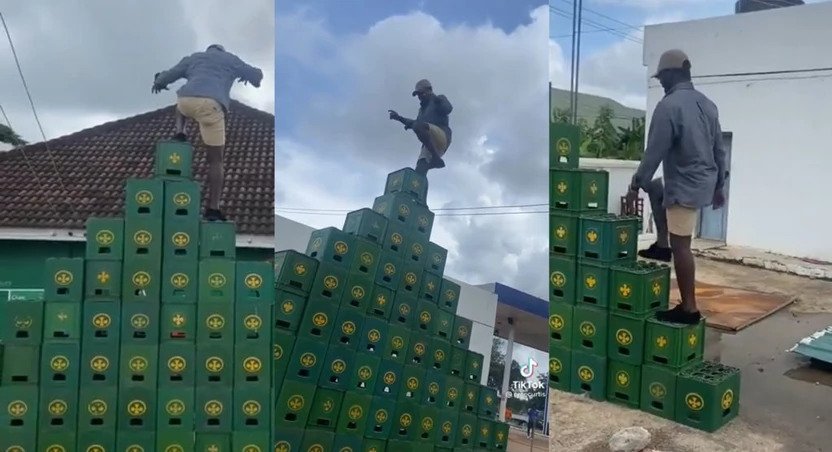 Ghanaian man with two lives risk one to set a record of the highest crate challenge in Ghana [+Video]