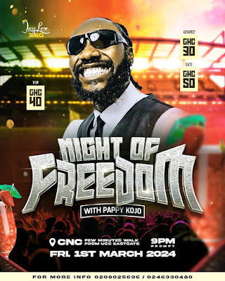 JayLex360 brings their annual party vibes to CAPE COAST in the electrifying NIGHT OF FREEDOM featuring PAPPY KOJO (UCC, CCTU).