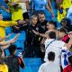 Uruguay players clash with Colombia fans in the stands after a defeat, claiming they were ‘defending’ their families.